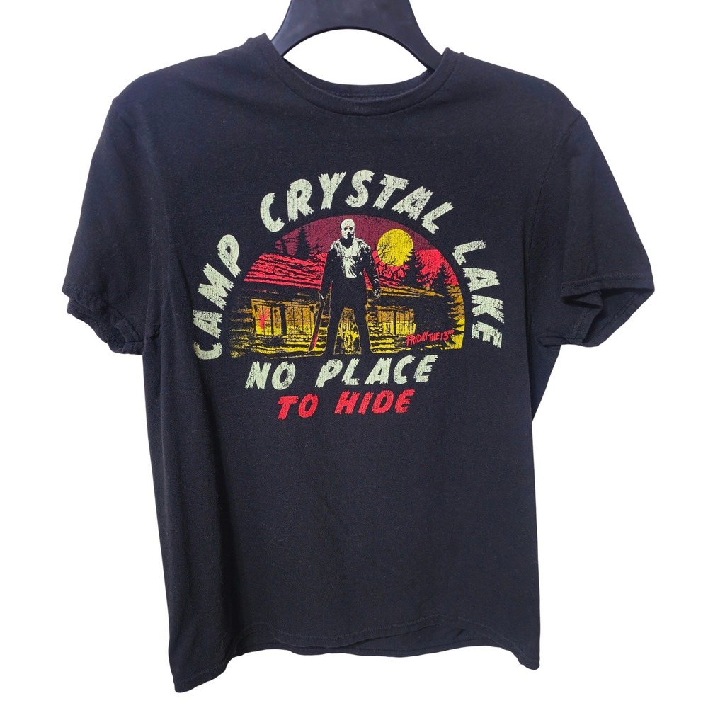 Friday the 13th Camp Crystal Lake Jason Voorhees Black Graphic T-Shirt Mens M
